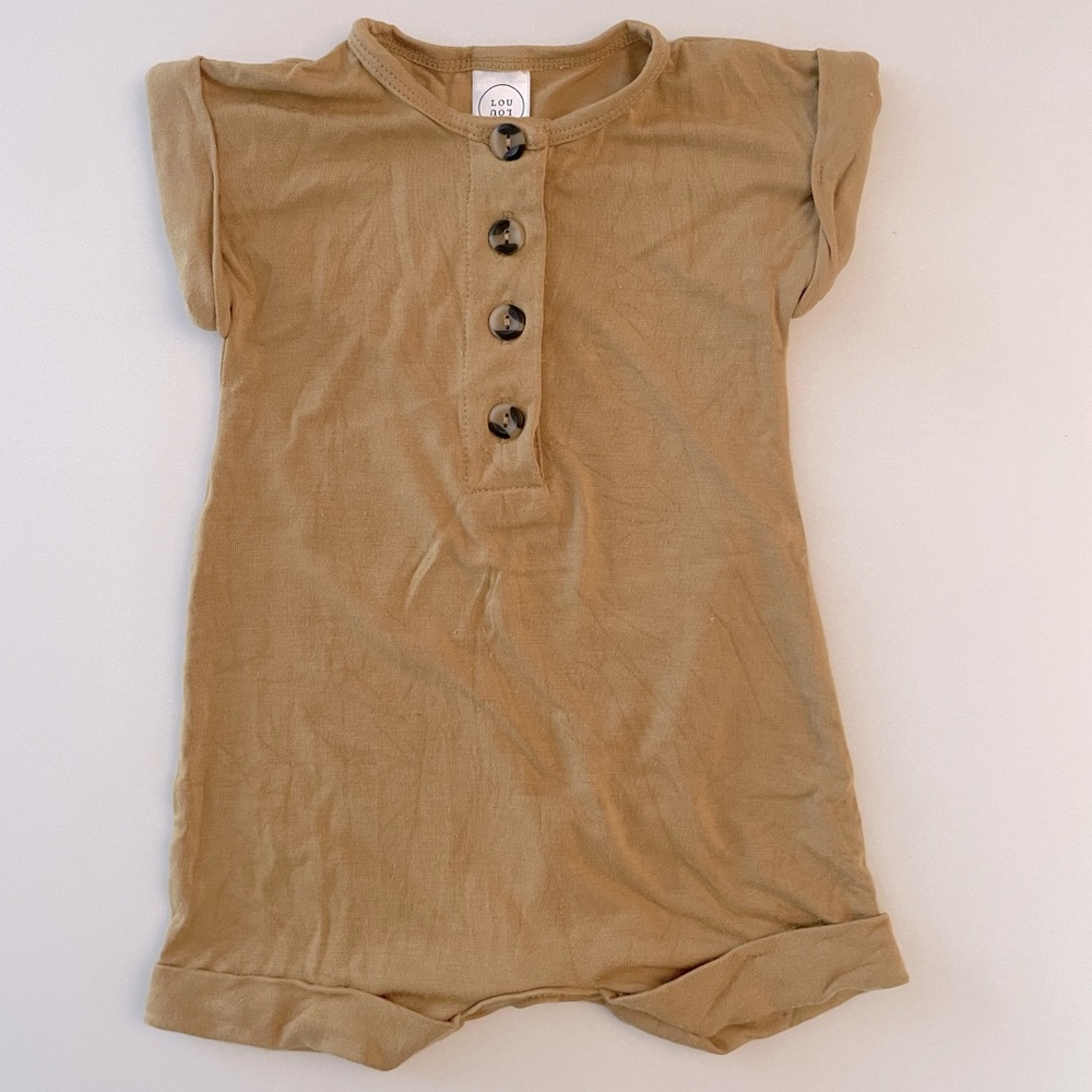 Lou Lou & Company Tan Short-Sleeve One-Piece with Button Placket